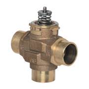 Three-way A-AB-B 1-1/4" sweat valve with 8.3 Cv, linear flow
